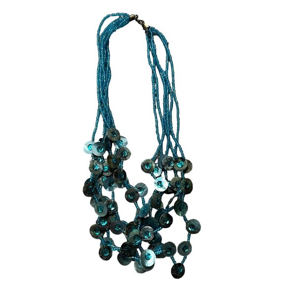 Beaded Turquoise Blue Multi Stranded Shell Necklace with Clasp 10" Womens Shell - Picture 4 of 5